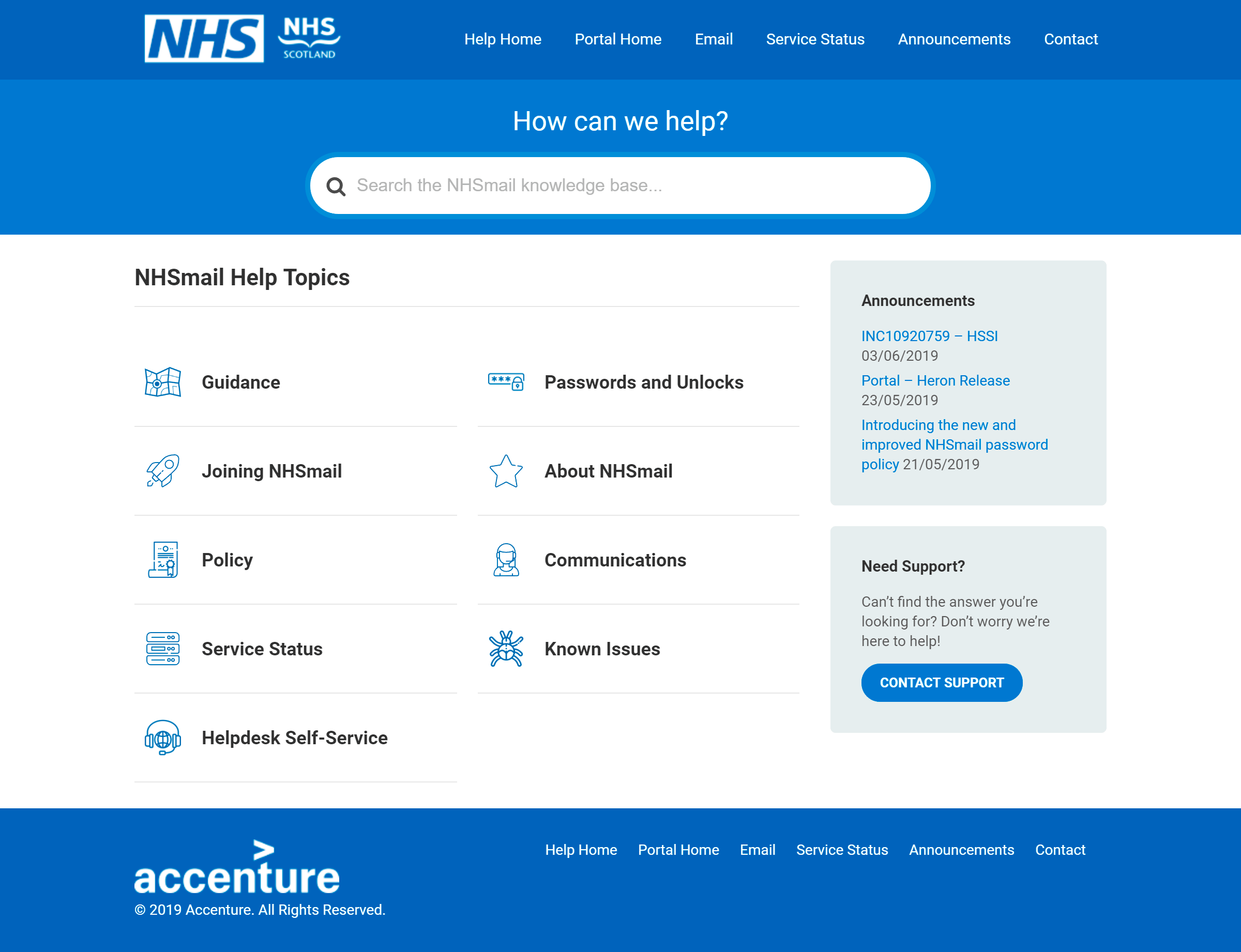 Base de connaissances du support NHS