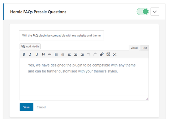 Heroic FAQs - Visueller Editor