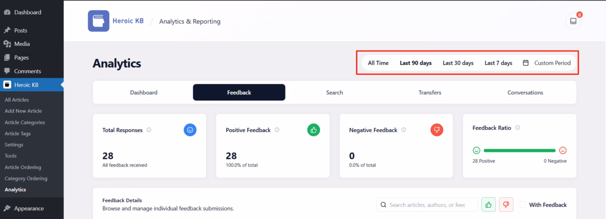 1 - time filters - HeroThemes Applying time filters to the analytics