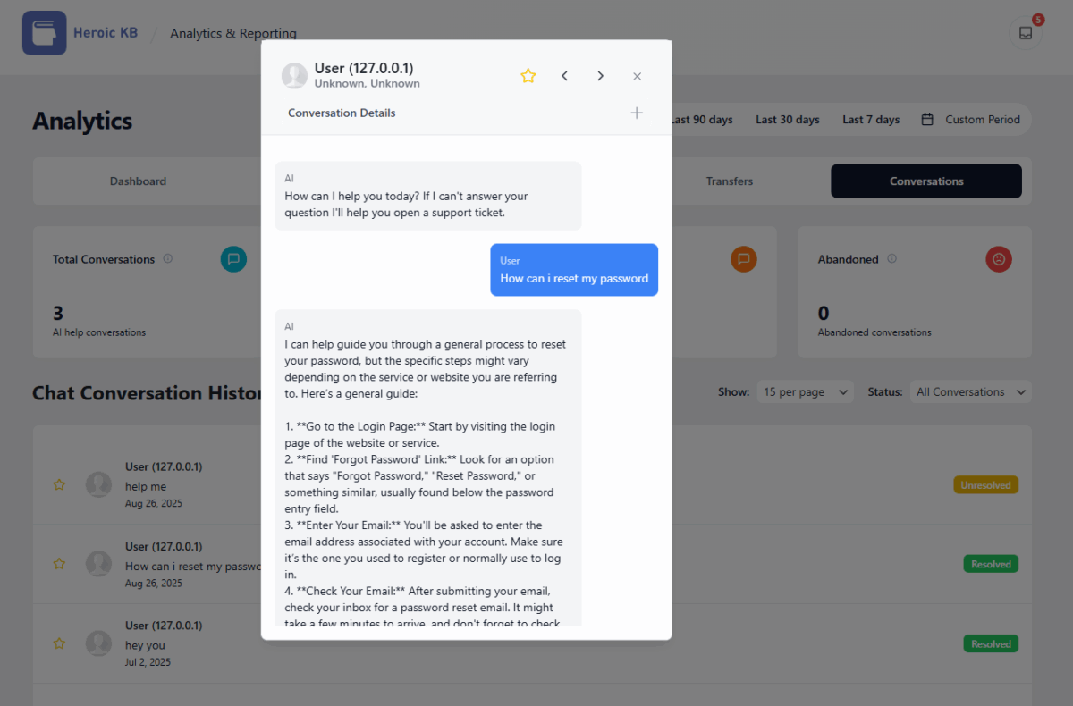 The analytics conversation details card