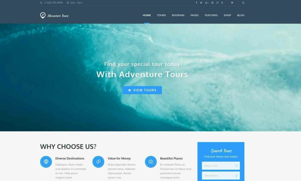 Adventure Tours homepage