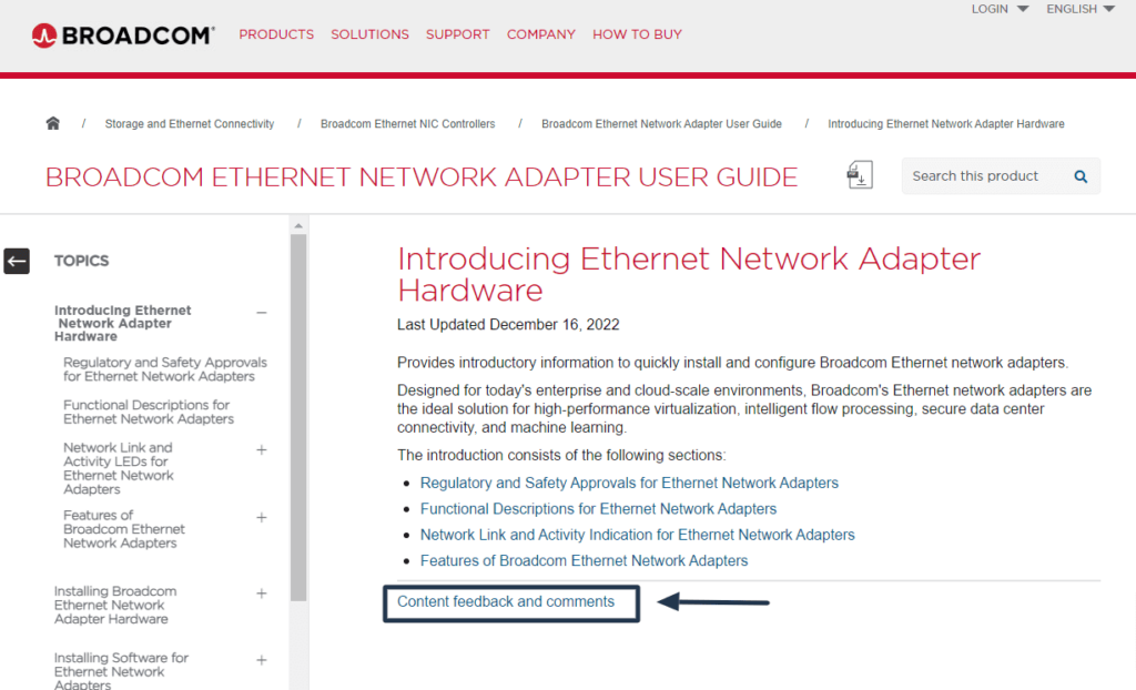 Broadcom’s comments link on their documentation page