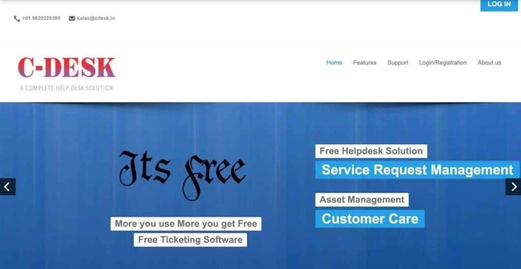 C-Desk free helpdesk ticketing software homepage