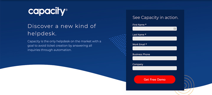 Homepage of Capacity help desk software