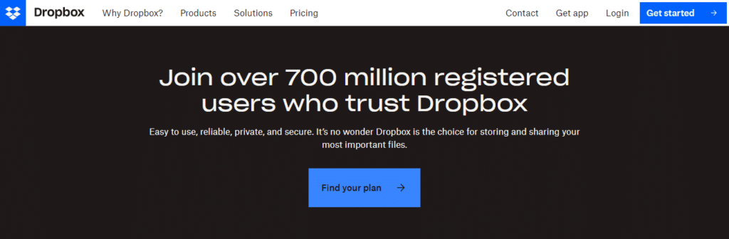 Dropbox’s landing page