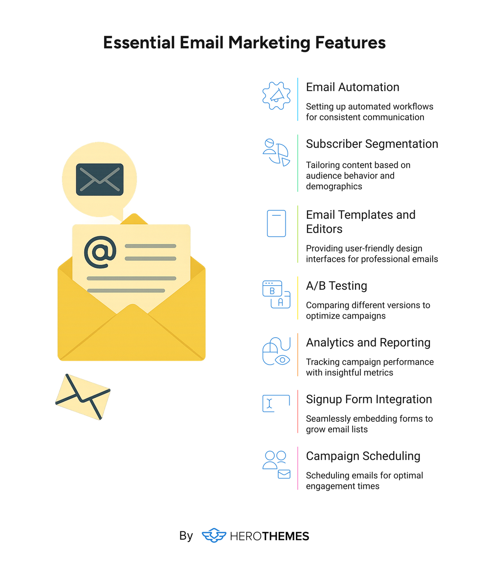 Email Marketing Features visual graphic by HeroThemes