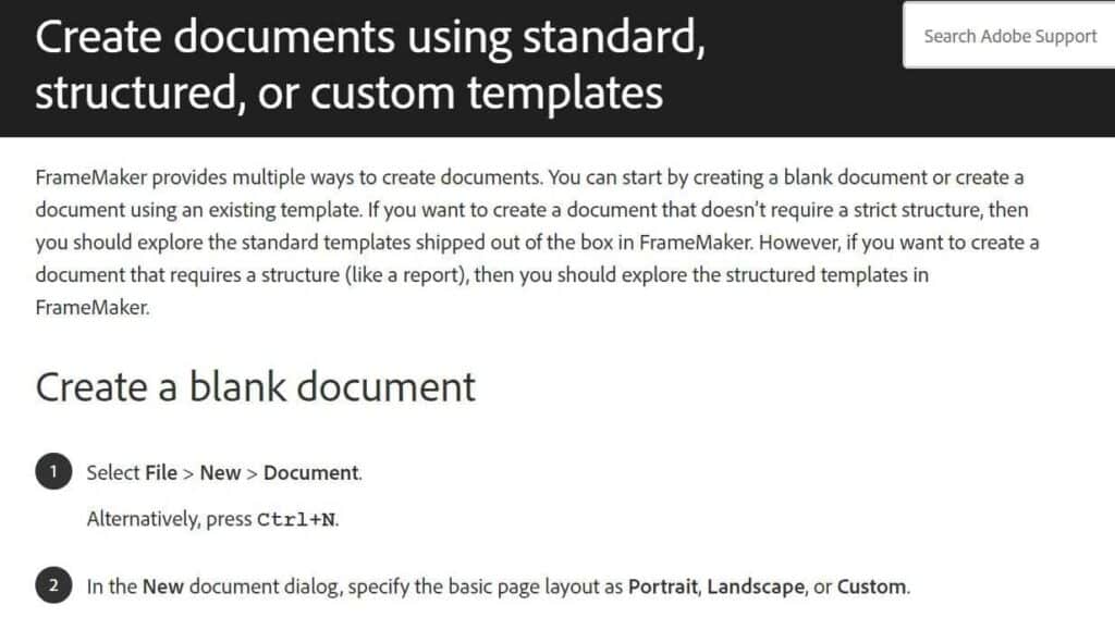 Adobe FrameMaker’s manual with an organized structure