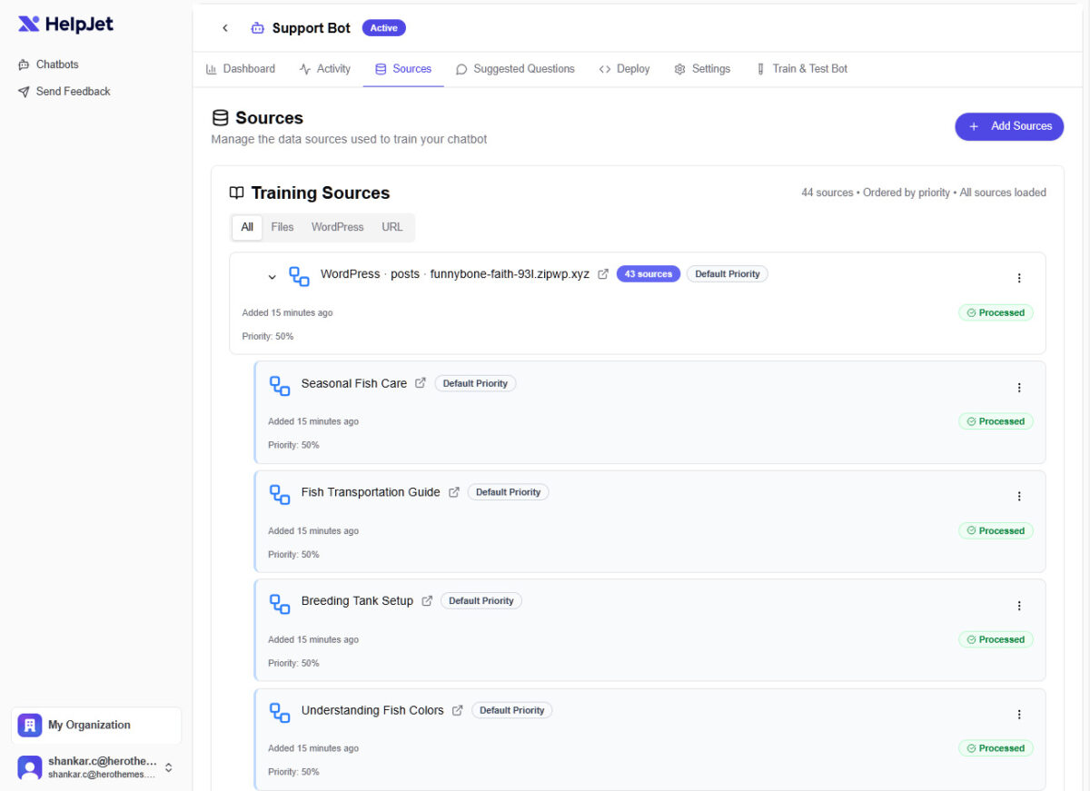 HelpJet AI chatbot data sources