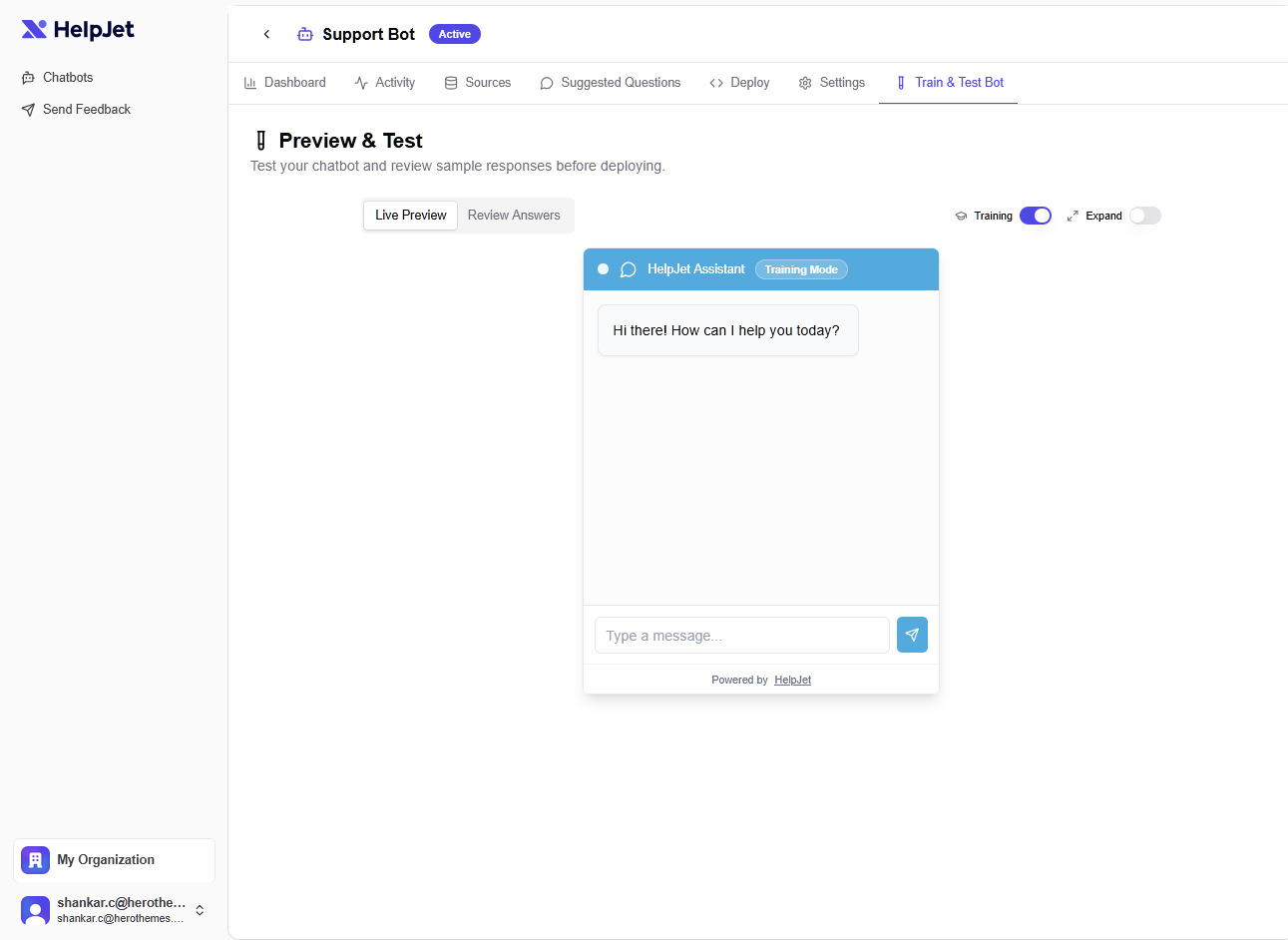 HelpJet AI chatbot training
