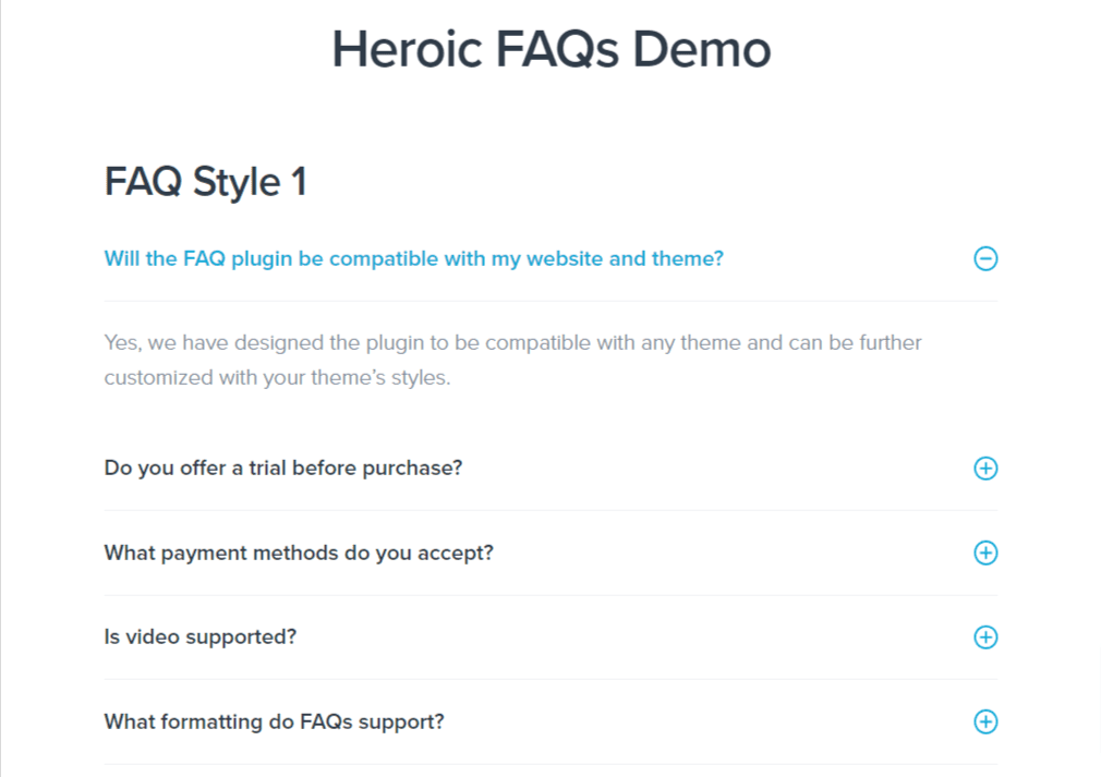 Heroic FAQs Demo of FAQ styles