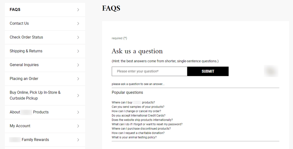 Kiehl’s FAQ section helps find answers easily