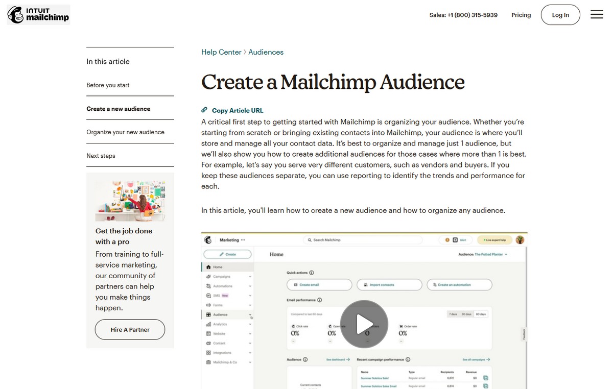 MailChimp help center article example