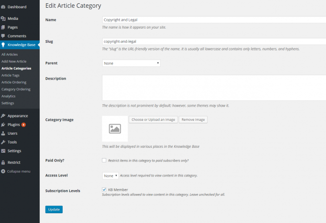 Per category restriction screen