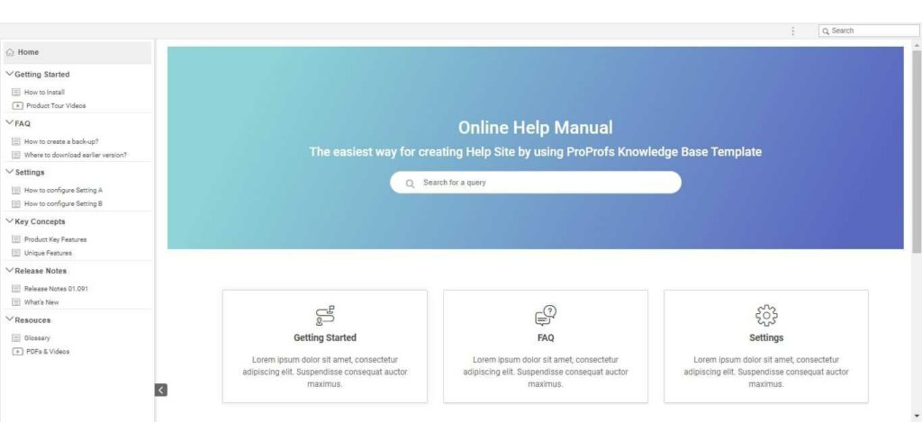 A knowledge base built with ProProfs knowledge base builder