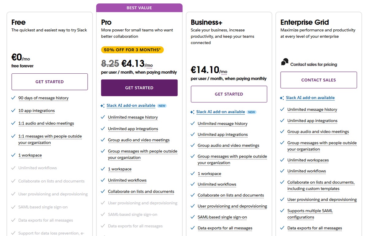 Slack pricing in 2025