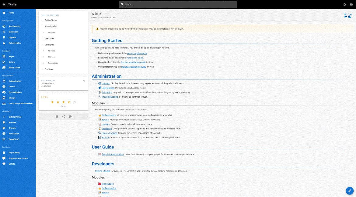 Wiki js software