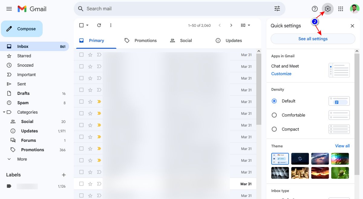 Accessing Gmail all settings