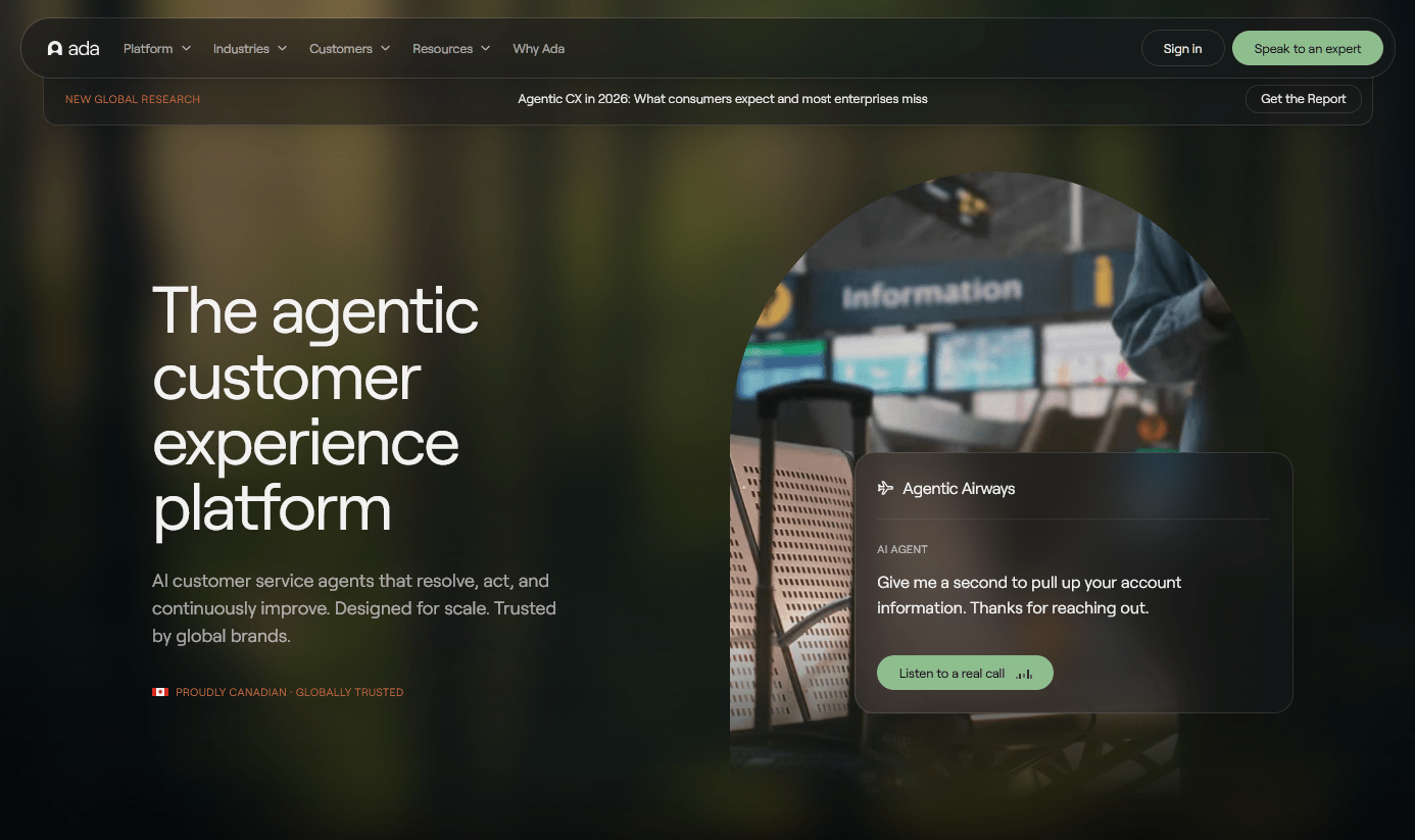 Ada software for automating most customer support tasks