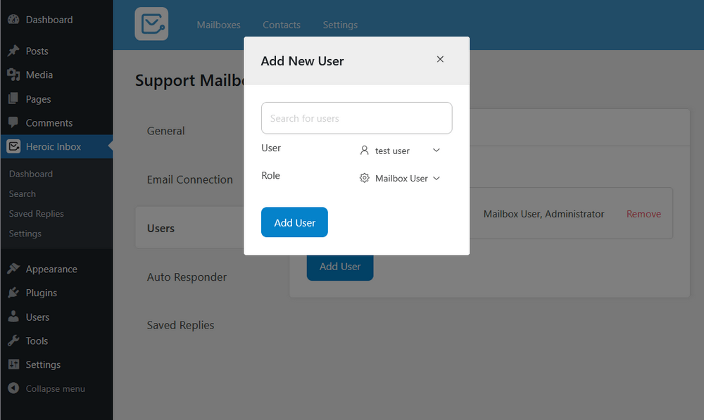 Adding new Mailbox user