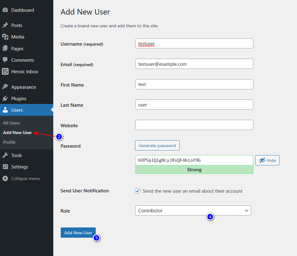 Adding new user in WordPress