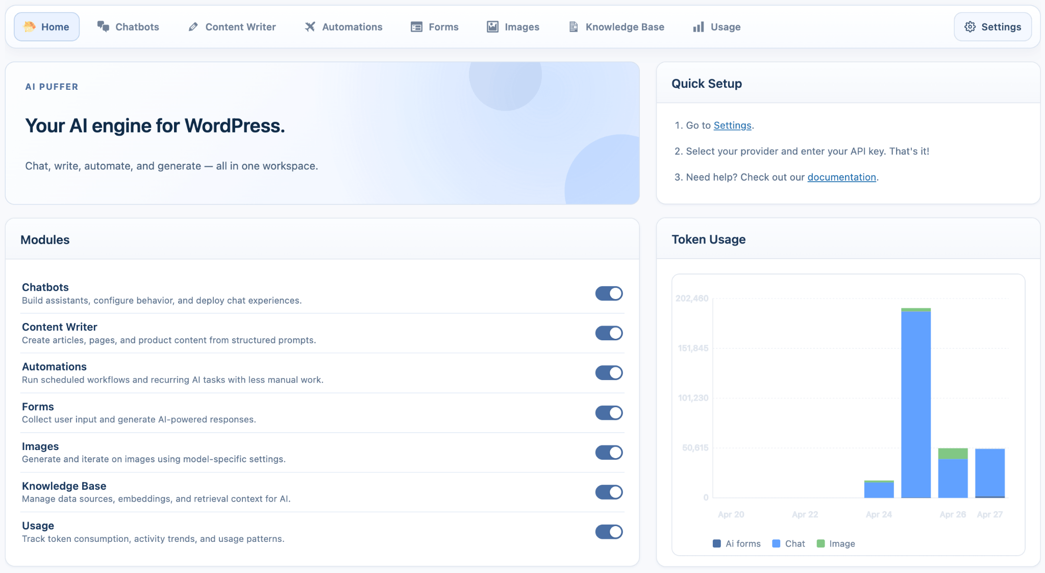 AI Puffer multipurpose AI WordPress plugin