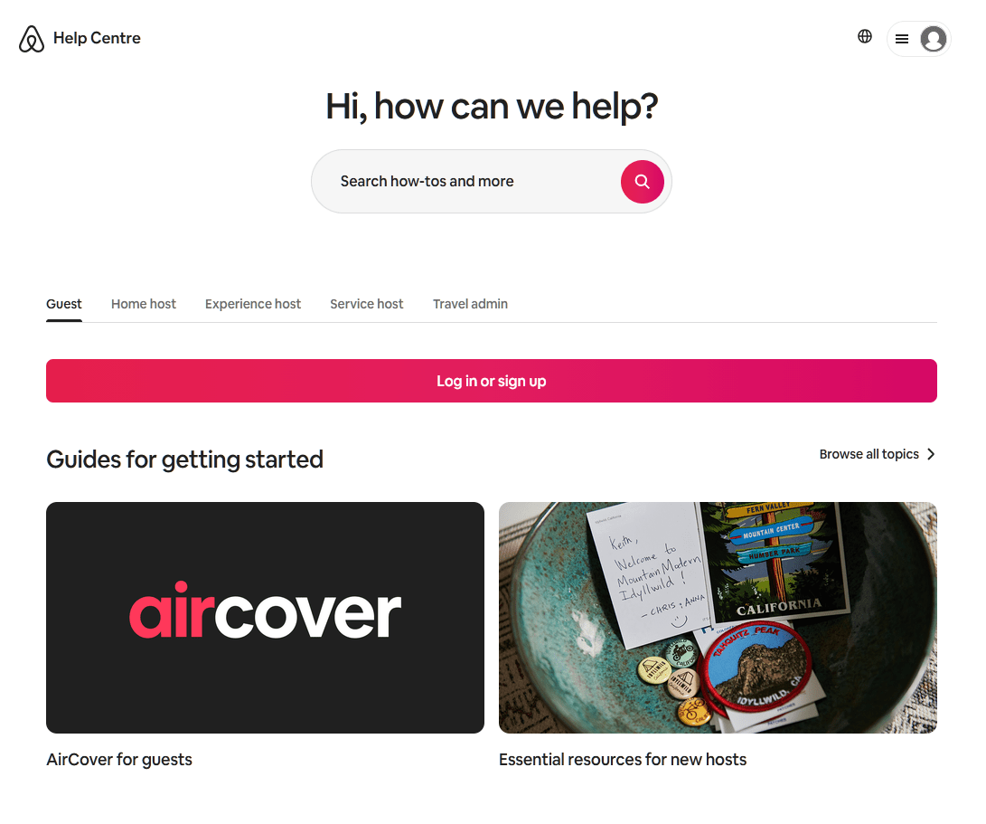 Airbnb Help Center example