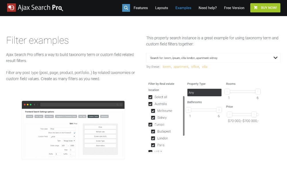 Ajax Search Pro filter examples
