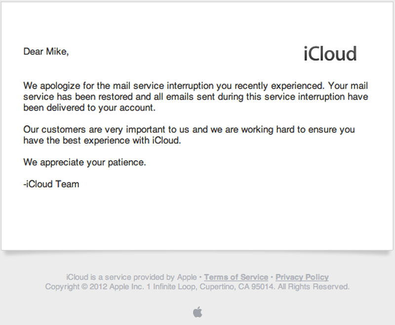 Apology email example for a mass service outage