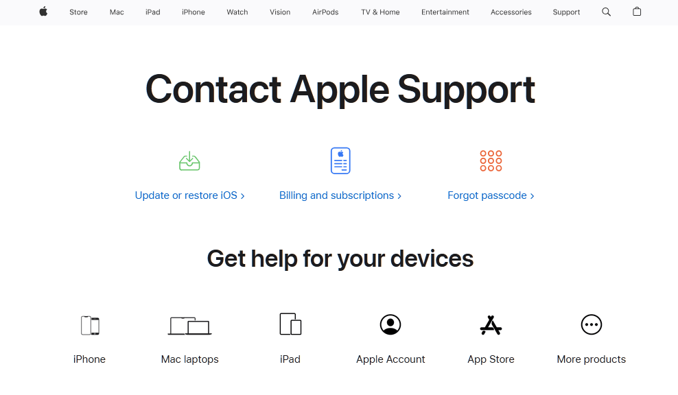 Exemple de page de contact Apple