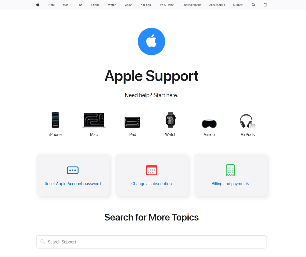 Apple Support page