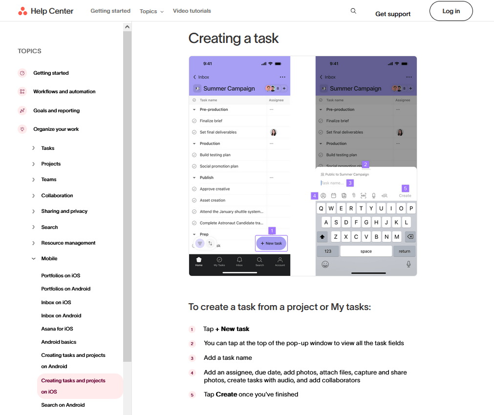 Asana's well crafted guides