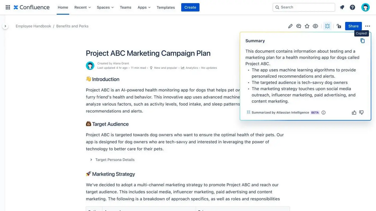 Atlassian Confluence AI knowledge base software