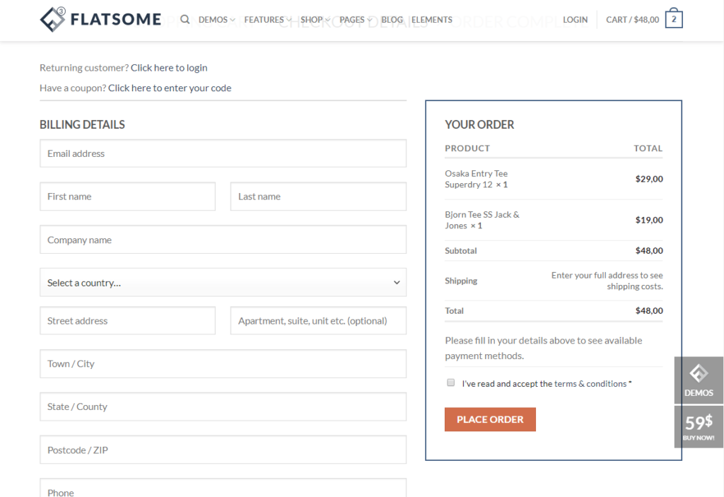 Flatsome checkout page