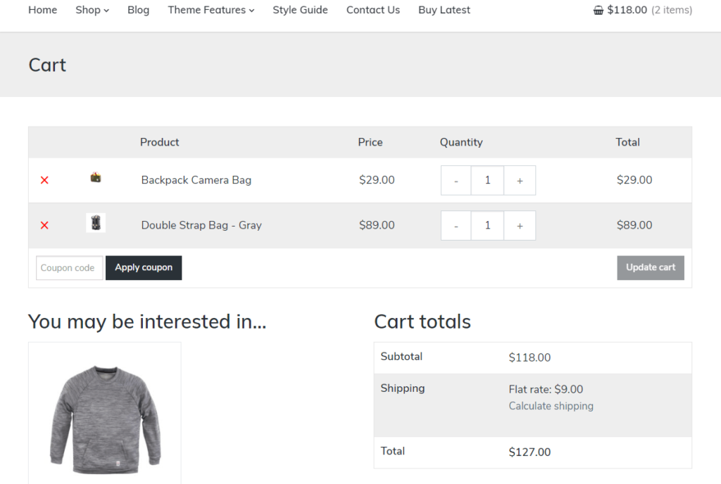 Latest cart page