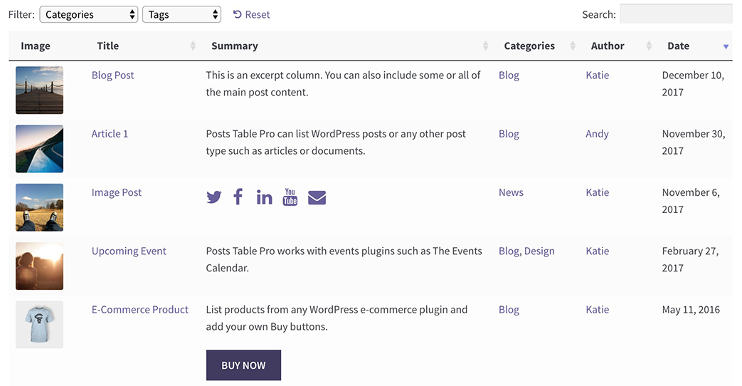 posts table pro example