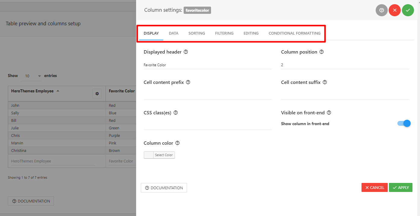 customize column