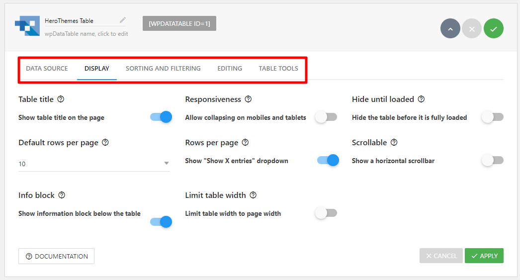 manage table details