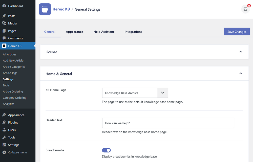 Call center knowledge base portal settings