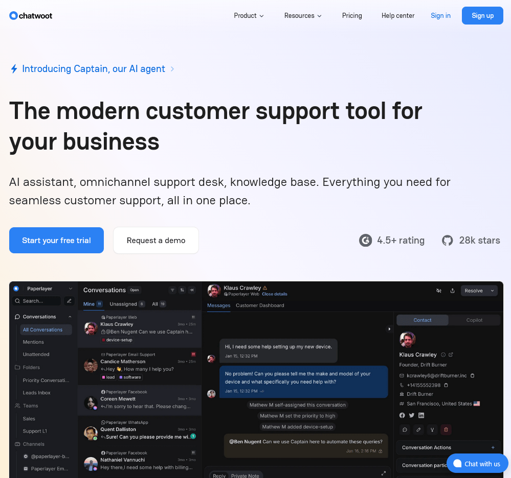 Chatwoot popular open source software