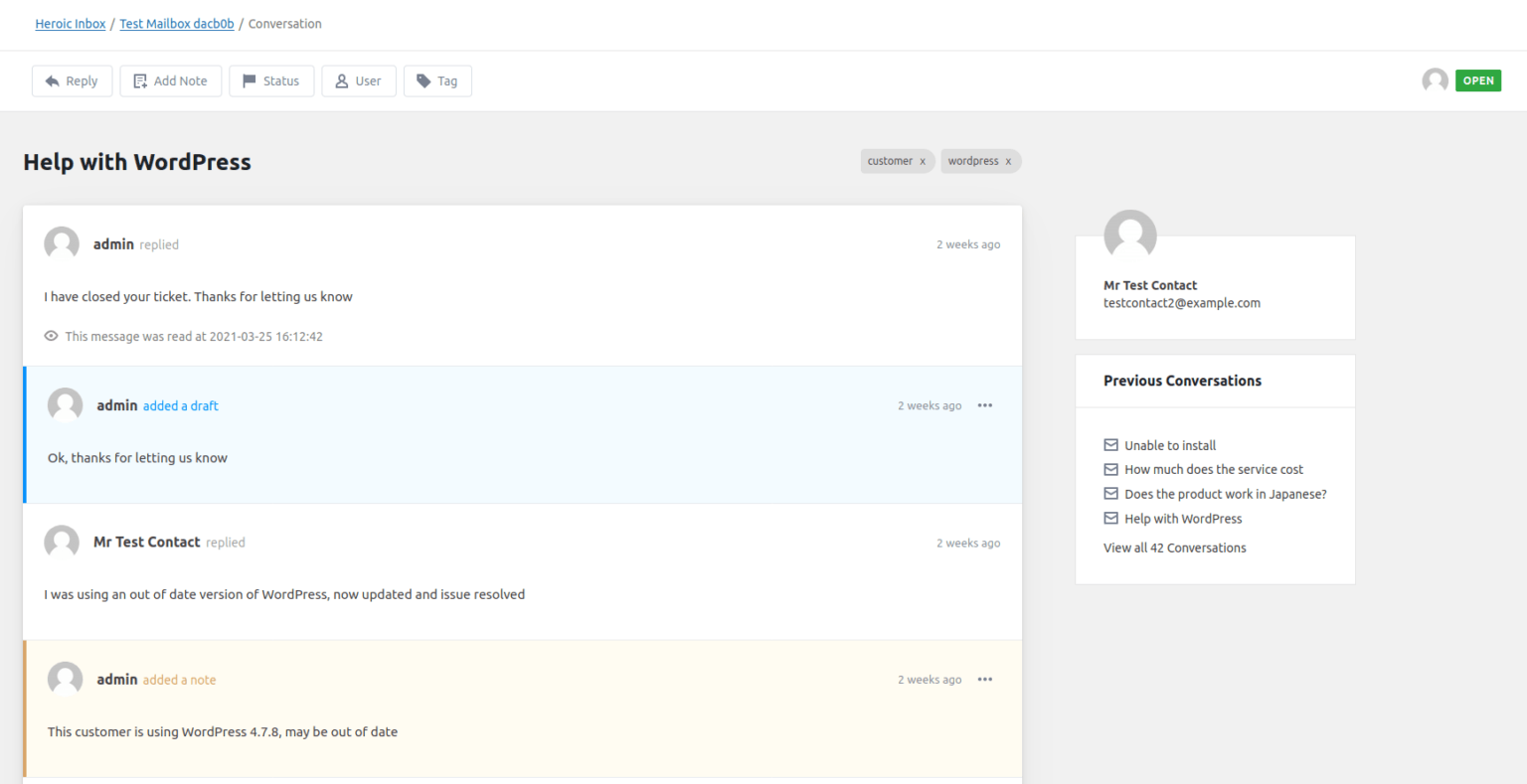 Helpdesk conversation