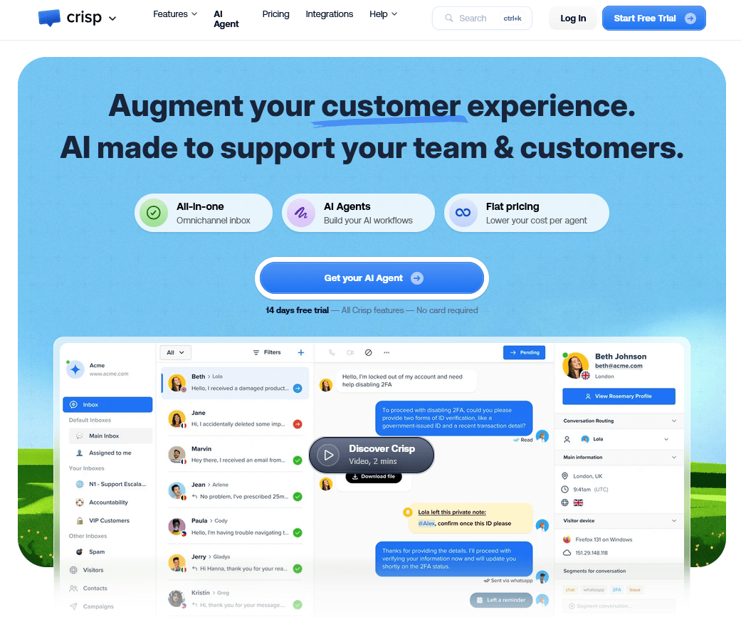 Crisp all in one customer support tool