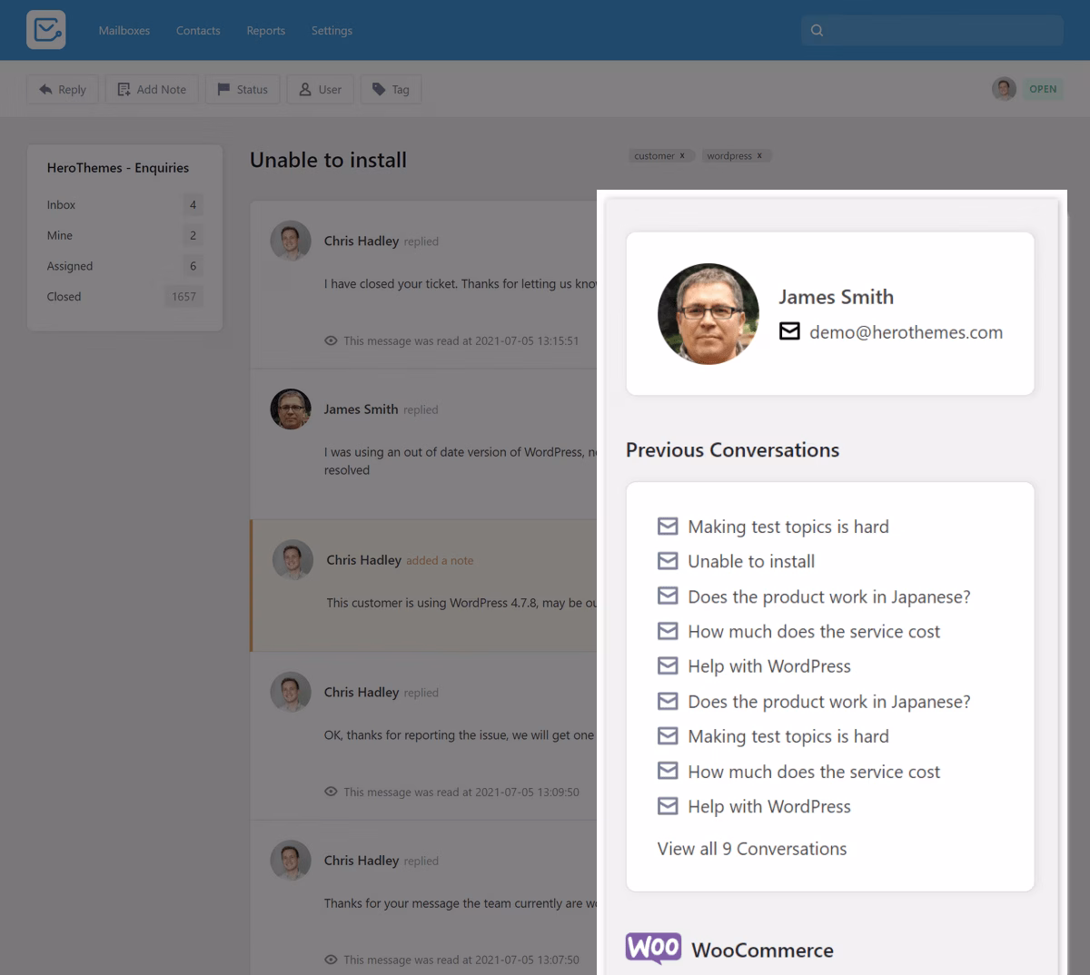 CRM functionality in help desk software