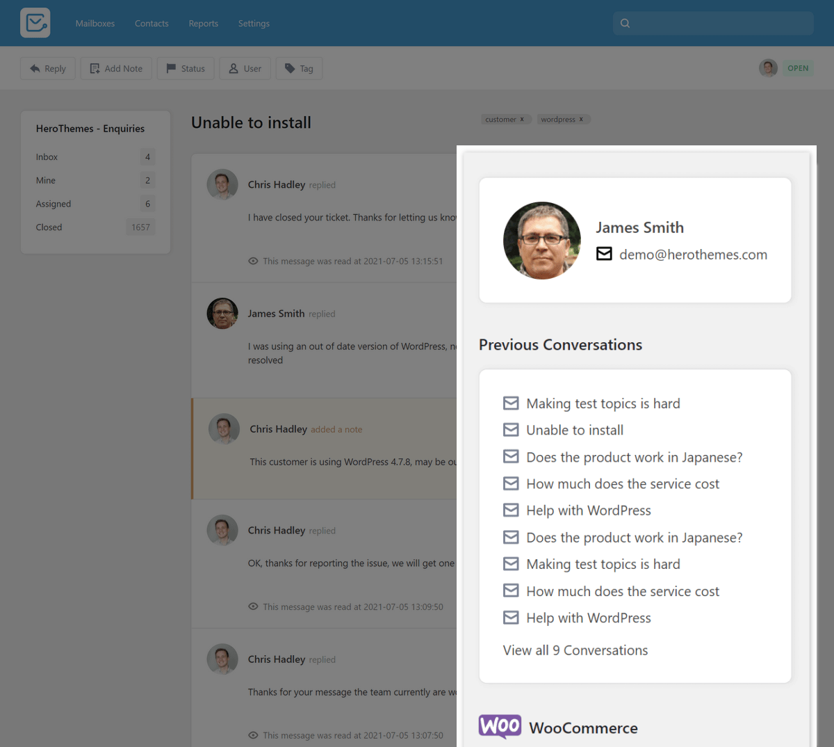 CRM functionality in help desk software