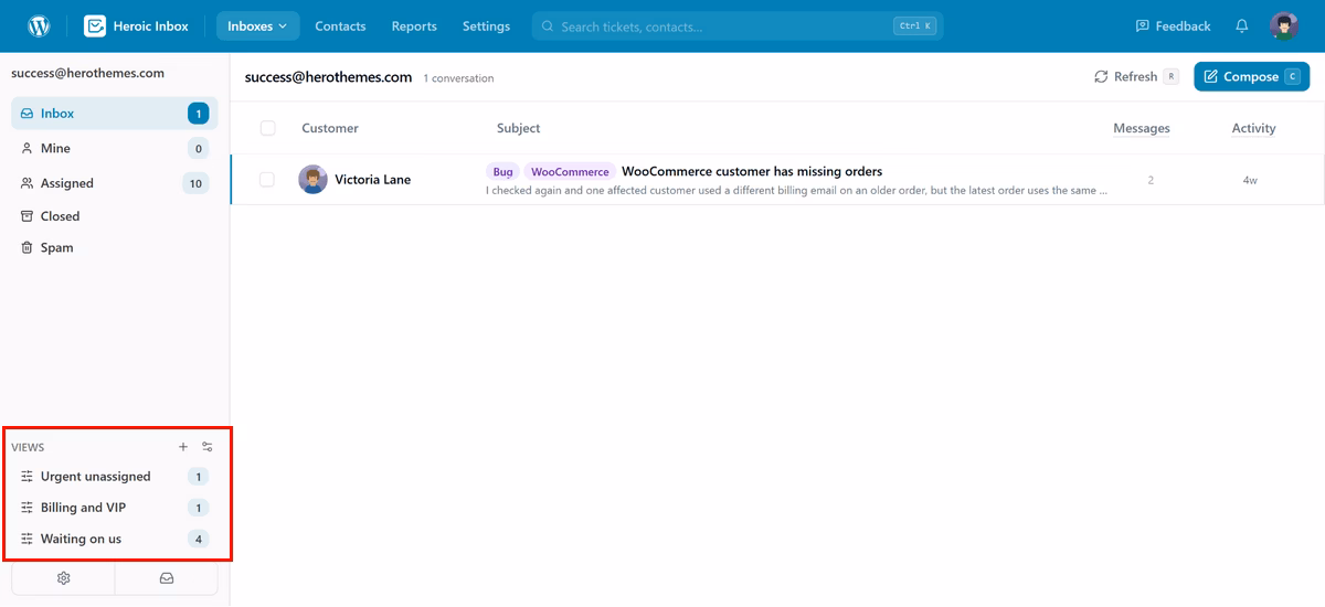 Custom views on mailbox sidebar