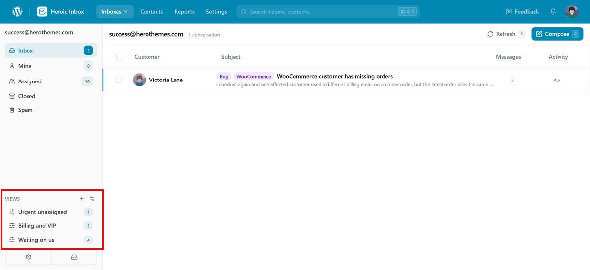 Custom views on mailbox sidebar