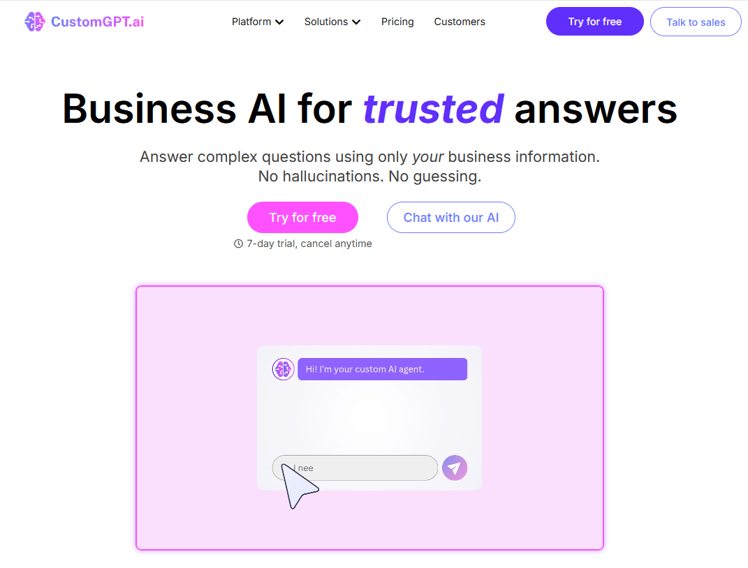 CustomGPT AI chatbot for knowledge base