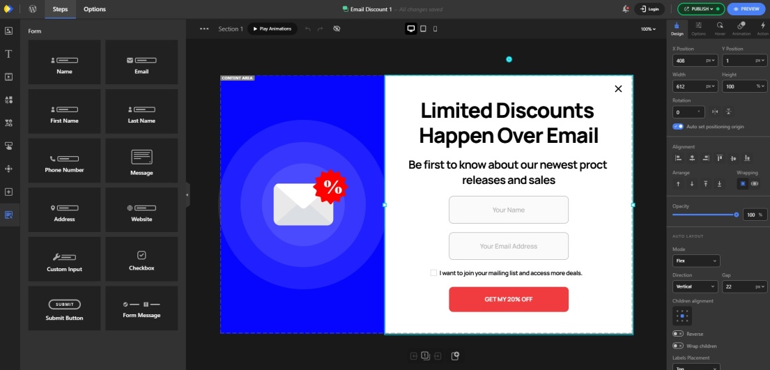 Depicter drag and drop form builder in action