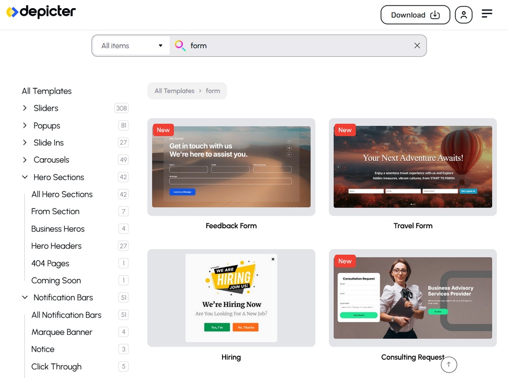 Depicter form templates