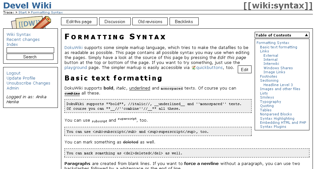 DokuWiki knowledge base example