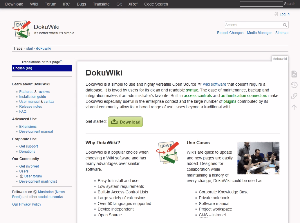 Dokuwiki leichte Wiki-Software im Vergleich zu Outline